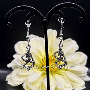 Skeleton Gothic Dangle Earrings, Handmade Alternative Jewellery, Dancing Skeleton Earrings, Halloween Goth Accessories, Spooky Statement Gift for Her