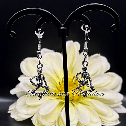Skeleton Gothic Dangle Earrings, Handmade Alternative Jewellery, Dancing Skeleton Earrings, Halloween Goth Accessories, Spooky Statement Gift for Her - Image 2