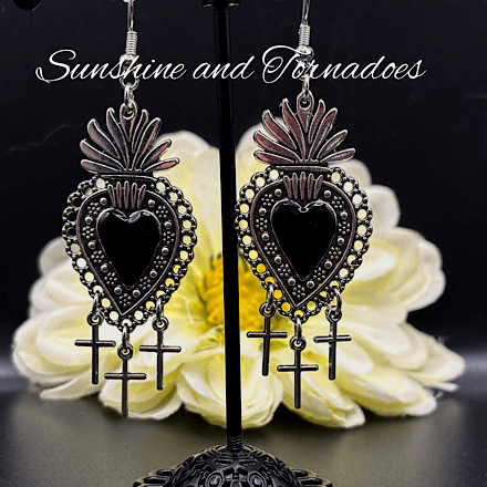 Gothic Heart Cross Earrings | Handmade Gothic Dangle Earrings | Alternative Jewellery | Stainless Steel Hypoallergenic Ear wires | Dark Romantic Earrings - Image 5
