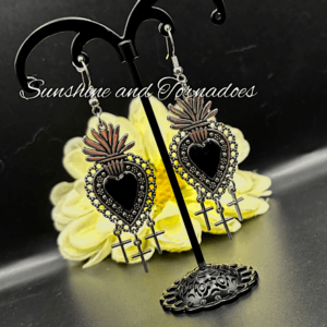 Gothic Heart Cross Earrings | Handmade Gothic Dangle Earrings | Alternative Jewellery | Stainless Steel Hypoallergenic Ear wires | Dark Romantic Earrings