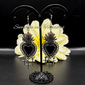Gothic Heart Cross Earrings | Handmade Gothic Dangle Earrings | Alternative Jewellery | Stainless Steel Hypoallergenic Ear wires | Dark Romantic Earrings