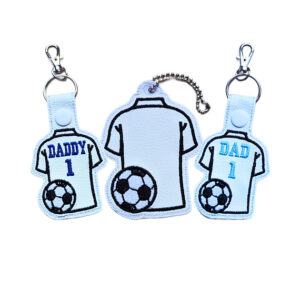 Football Dad or Daddy gift keyring and hanging charm made from faux leather with embroidered football shirt design