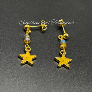 Gold Star Drop Earrings, Crystal Star Dangle Earrings, Hypoallergenic Stainless Steel Ear Wires, Celestial Jewellery Gift for Her.