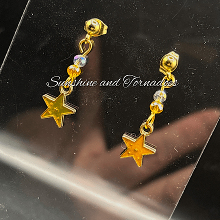 Gold Star Drop Earrings, Crystal Star Dangle Earrings, Hypoallergenic Stainless Steel Ear Wires, Celestial Jewellery Gift for Her. - Image 3