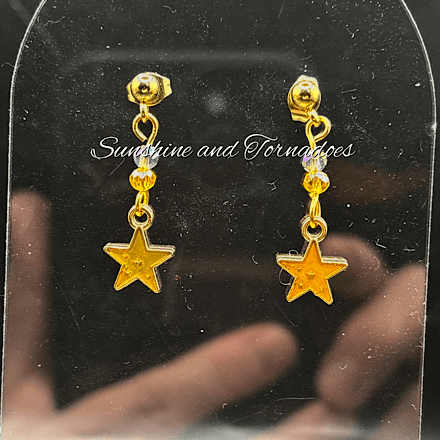 Gold Star Drop Earrings, Crystal Star Dangle Earrings, Hypoallergenic Stainless Steel Ear Wires, Celestial Jewellery Gift for Her. - Image 4