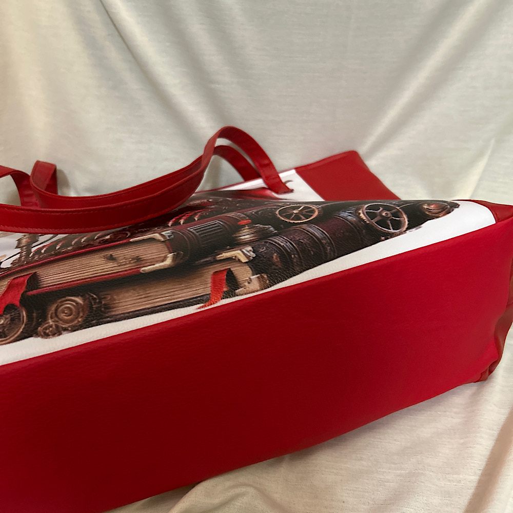 Unique Steampunk Dragon Vinyl Waterproof Tote Handbag - Handmade - Image 2