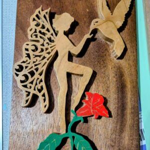 Handcrafted Fairy and Hummingbird Wood Art
