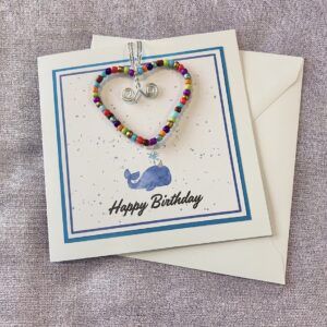 Happy Birthday Beaded Heart Card (Whale Design)