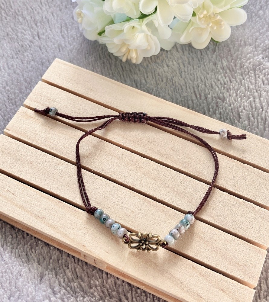 Adjustable Flower Connector Bracelet with Picasso Seed Beads