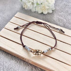 Adjustable Flower Connector Bracelet with Two-Tone Beads