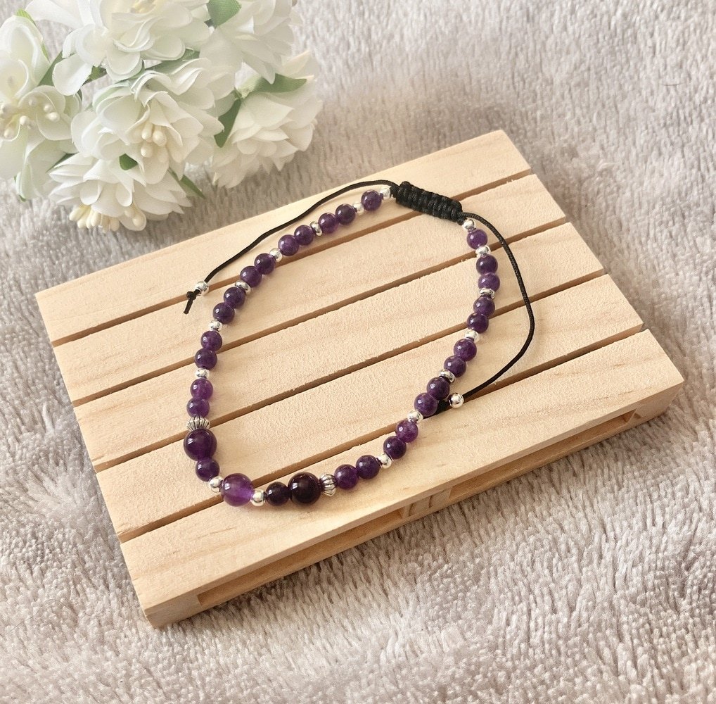 Amethyst Adjustable Beaded Anklet