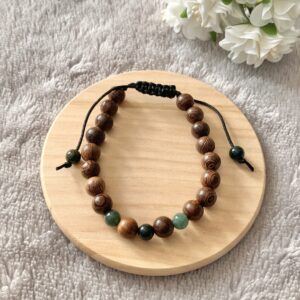 Men’s Adjustable Wing Wood and Moss Grass Agate Bracelet
