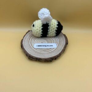 Positive Buddy Bumble Bee: I BEE-long to You mounted on a Wooden Circle Gift