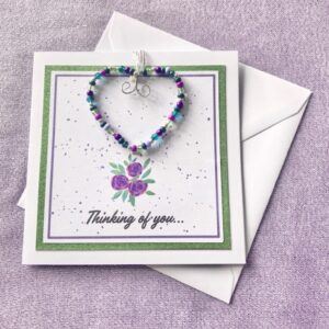 Thinking of You Purple and Green Beaded Heart Card