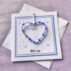 With Love Blue Beaded Heart Card