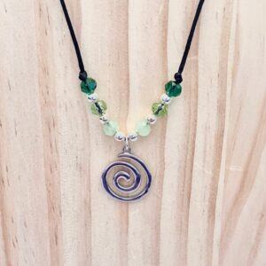 Spiral Pendant Necklace with Green Crystal Beads