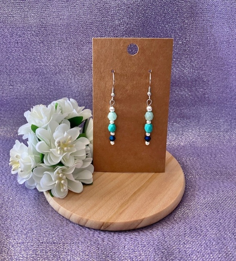 Turquoise Faceted Glass Bead Earrings - Image 2
