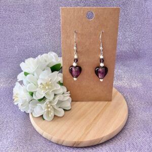 Purple Glass Lampwork Heart Earrings