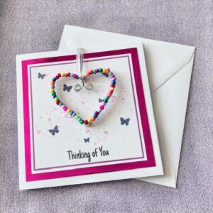 Bright Coloured Beaded Heart Card