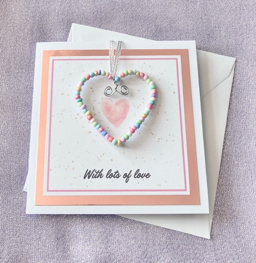 Lots of Love Pastel Beaded Heart Lots of Love Card