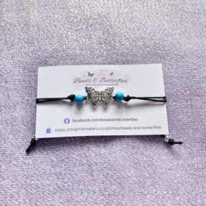 Adjustable Butterfly Connector Bracelet with Turquoise Beads