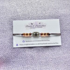 Adjustable Flower Connector Bracelet with Brown Tone Seed Beads