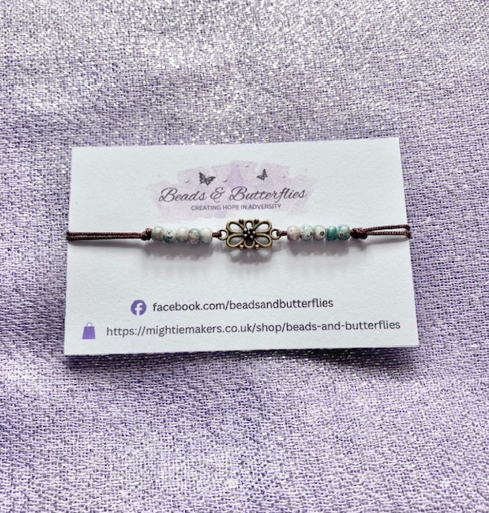 Adjustable Flower Connector Bracelet with Picasso Seed Beads - Image 2