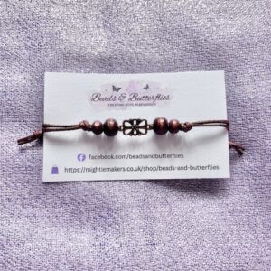 Adjustable Flower Connector Bracelet with Wooden Beads