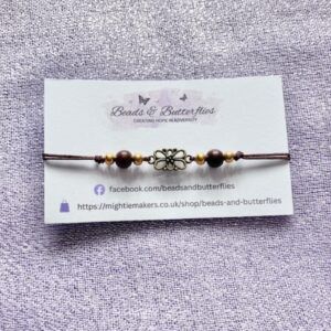 Adjustable Flower Connector Bracelet with Wooden and Gold Plated Beads
