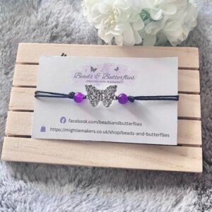 Adjustable Butterfly Connector Bracelet with Purple Beads