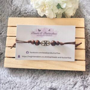 Adjustable Flower Connector Bracelet with Wooden Beads