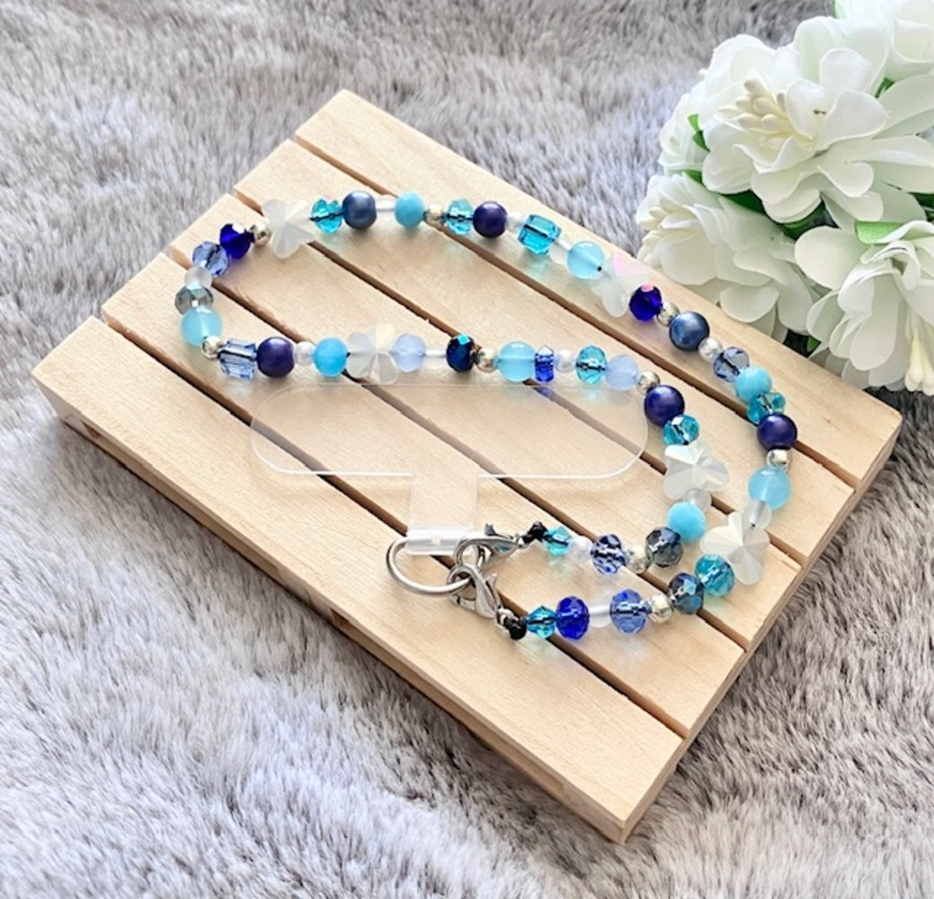 Blue Beads and Butterflies Phone Wrist Strap
