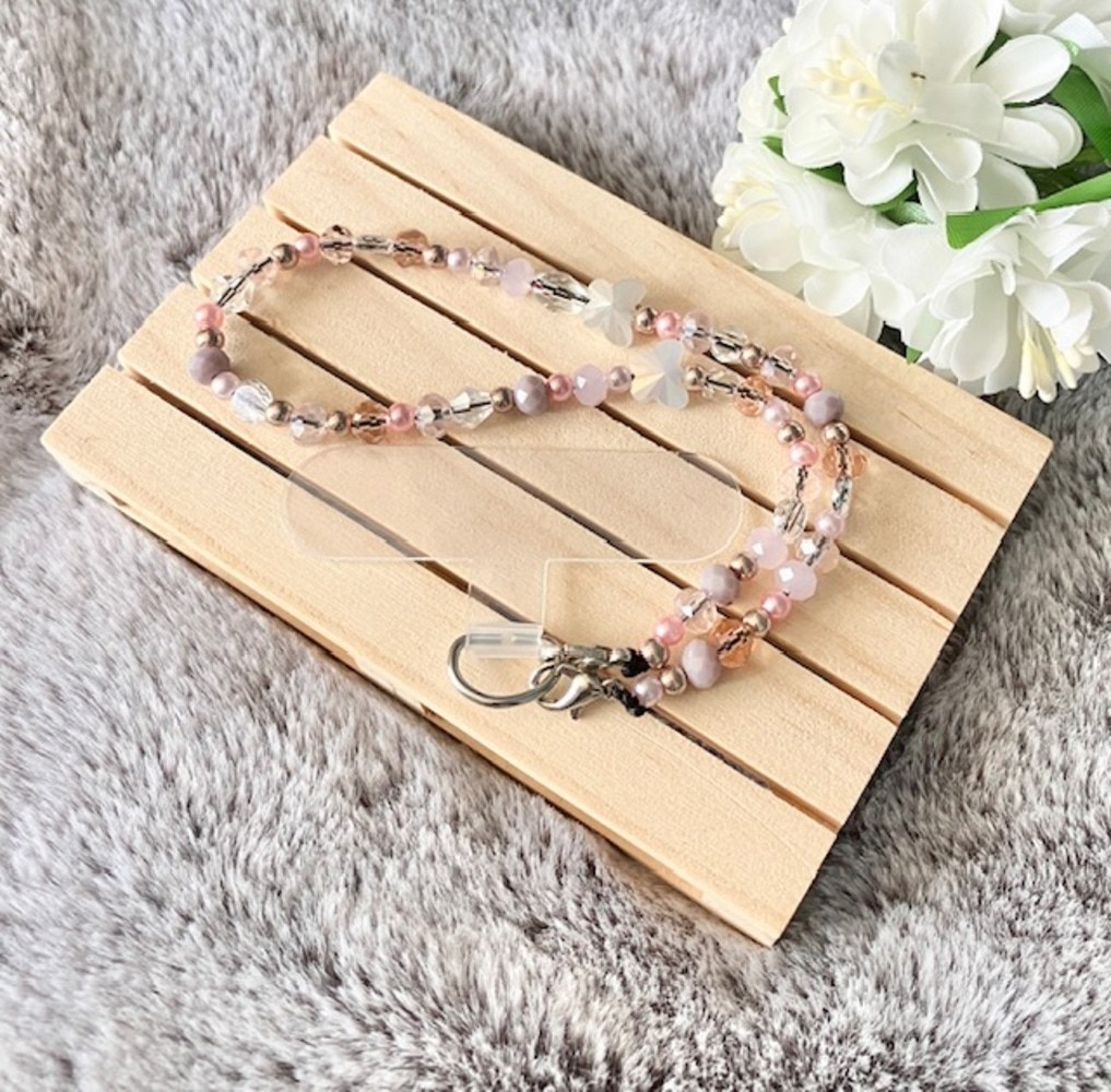 Pink Beads and Butterflies Phone Wrist Strap