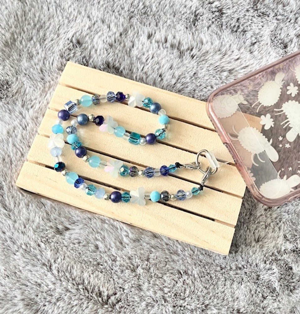 Blue Beads and Butterflies Phone Wrist Strap - Image 2