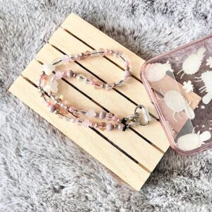 Pink Beads and Butterflies Phone Wrist Strap