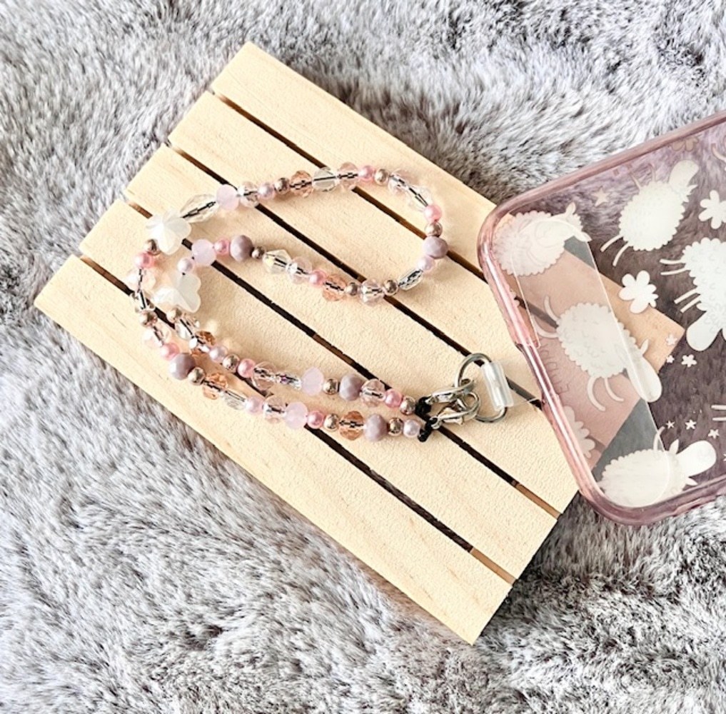 Pink Beads and Butterflies Phone Wrist Strap - Image 2