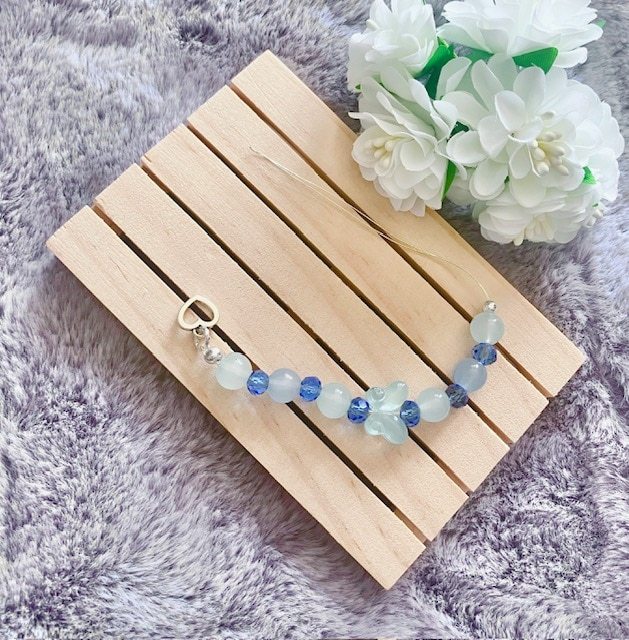 Blue Beaded Needle Threader with Heart Charm