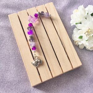 Purple & Silver Beaded Needle Threader with Cat Charm