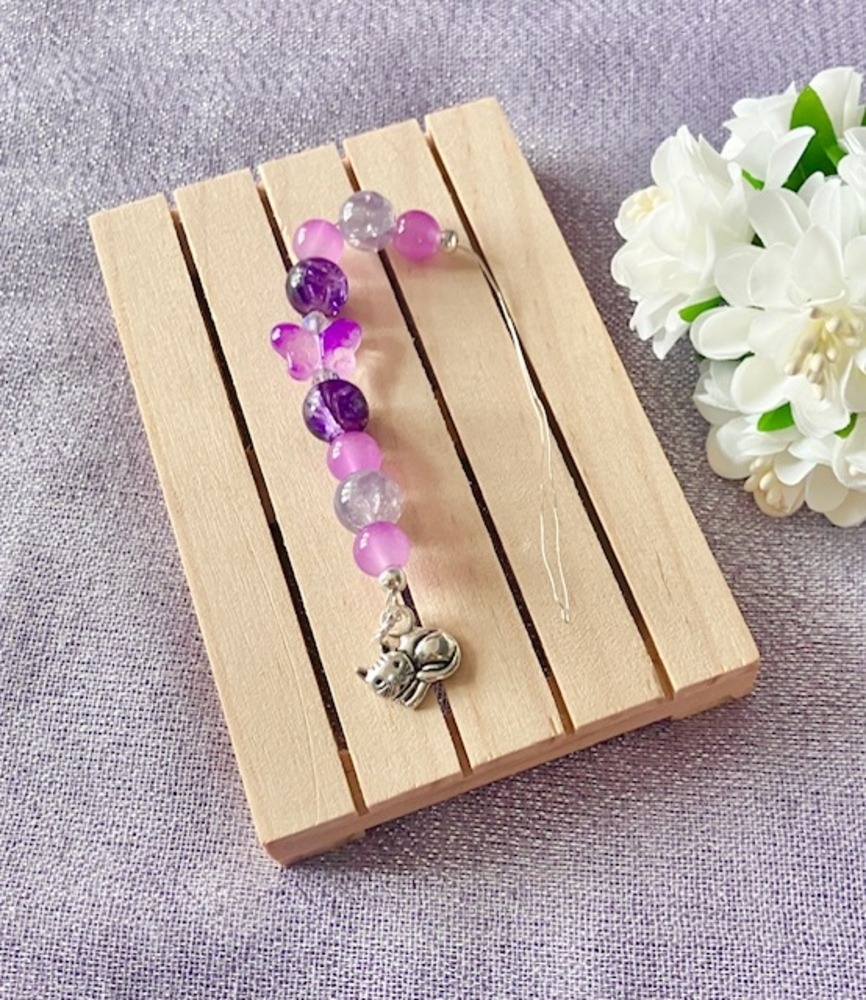 Purple Beaded Needle Threader with Cat Charm