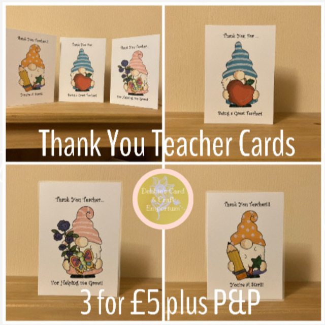 Pack of 3 Gorgeous Gonks Thank You Teacher A6 Cards with envelopes.