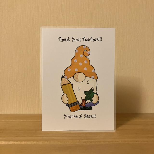 Pack of 3 Gorgeous Gonks Thank You Teacher A6 Cards with envelopes. - Image 6