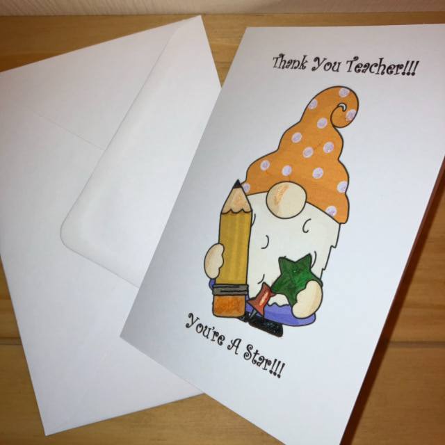 Pack of 3 Gorgeous Gonks Thank You Teacher A6 Cards with envelopes. - Image 5