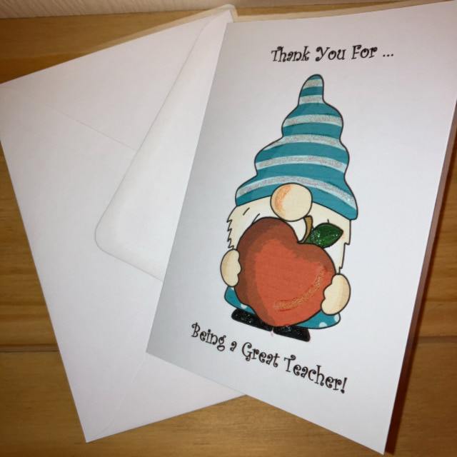 Pack of 3 Gorgeous Gonks Thank You Teacher A6 Cards with envelopes. - Image 4