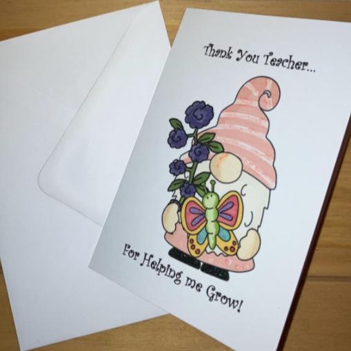 Pack of 3 Gorgeous Gonks Thank You Teacher A6 Cards with envelopes. - Image 3