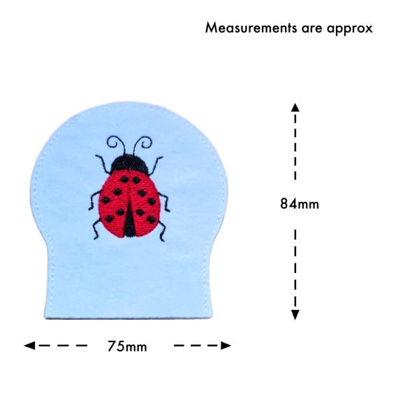 Set of two embroidered ladybird tealight covers made from soft felt, shown with an LED tealight for a cheerful garden inspired display.