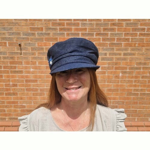 CUSTOM ORDER For Hayley, Denim Cap, hand embroidered with a variety of blue and white flowers, and leaves - Image 3