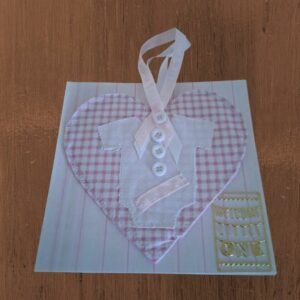 New baby Card with heart with buttons four small white buttons