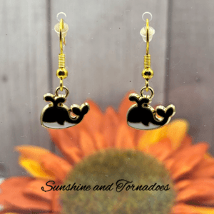 Orca Whale Charm Earrings on Hypoallergenic Hooks, gold filled.