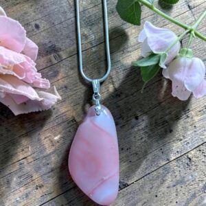 Elegant Pale Pink Handmade Glass Fused Pendant with Sterling Silver Chain