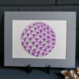 Purple Geometric Circle, original (not a print) contemporary artwork in grey mount